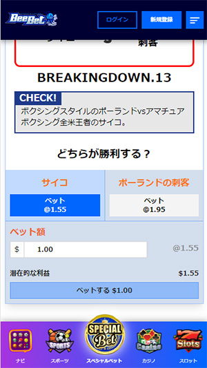ビーベットブレイキングダウン賭け方4