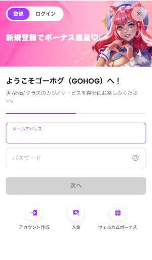 メールアドレスとパスワードの入力