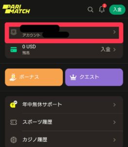 パリマッチカジノ(Parimatch) プロフィール設定